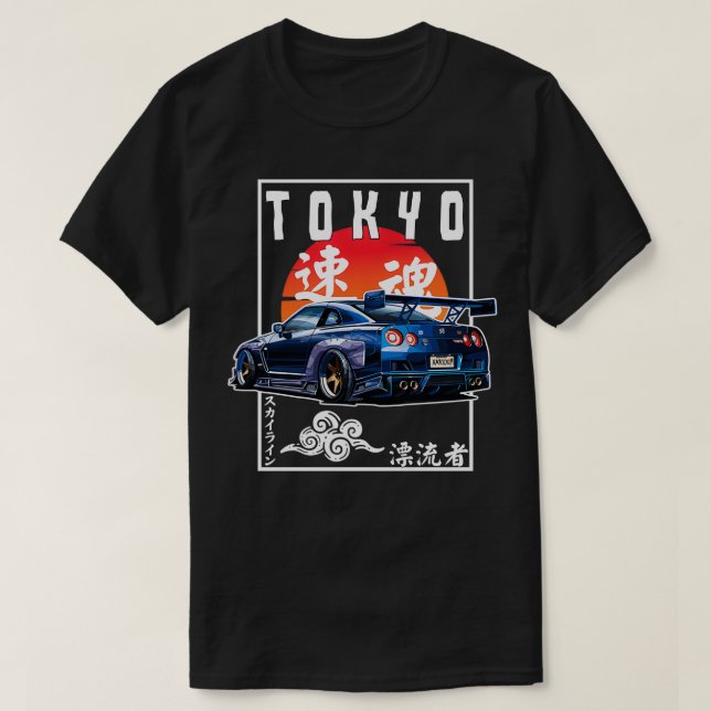 JDM Japanese Streetwear Tokyo R34  Drift  Lovers  T-Shirt (Design Front)