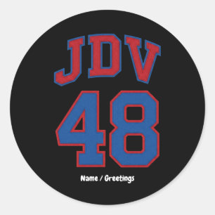 JDV 48 Retro Varsity Style Vintage Sports Monogram Classic Round Sticker
