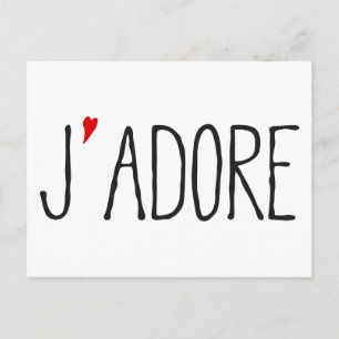 Je adore, french word art with red heart postcard