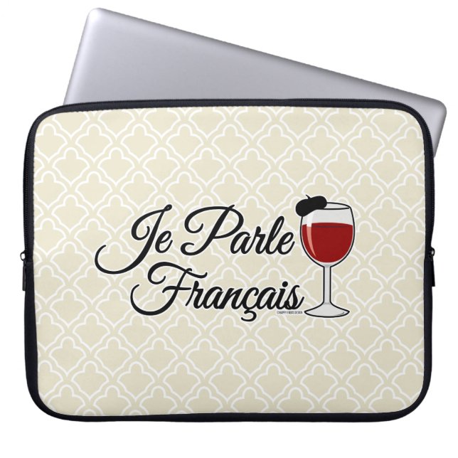 Je Parle Francais I speak French wine glass beret Laptop Sleeve (Front)
