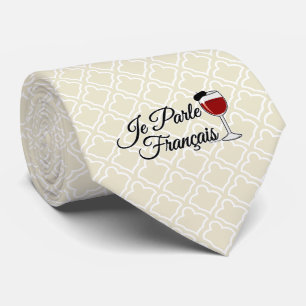 Je Parle Francais I speak French wine glass beret Tie