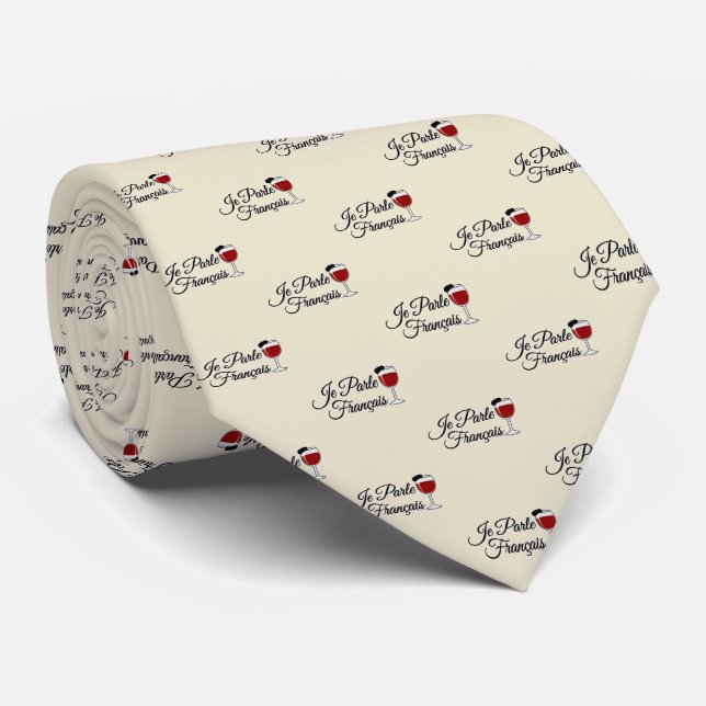 Je Parle Francais I speak French wine glass beret Tie (Rolled)