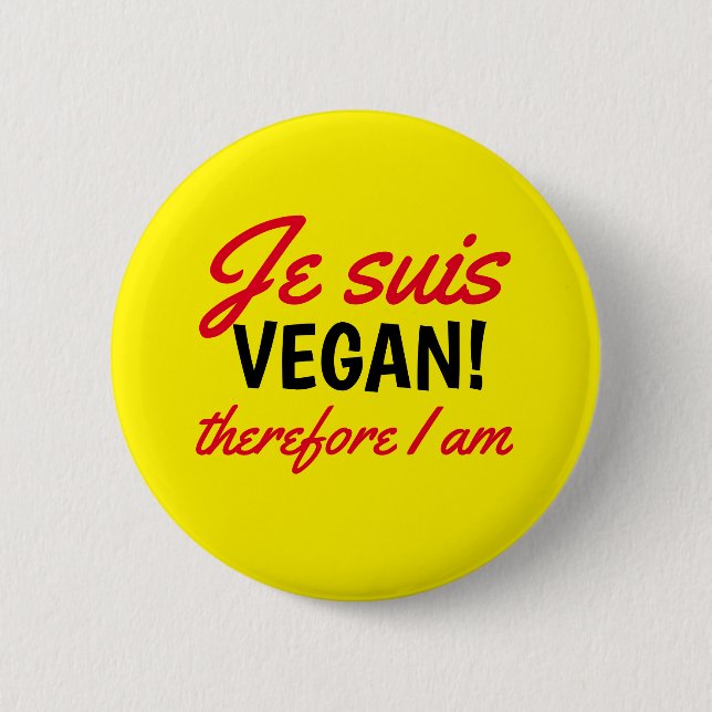 Je Suis Vegan Text Yellow 6 Cm Round Badge (Front)