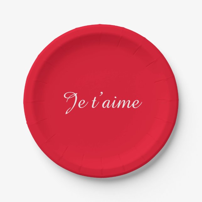 Je t’aime I Love You Cute French Red Paper Plate (Front)