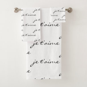 je t’aime I Love You in French Chic Black & White Bath Towel Set