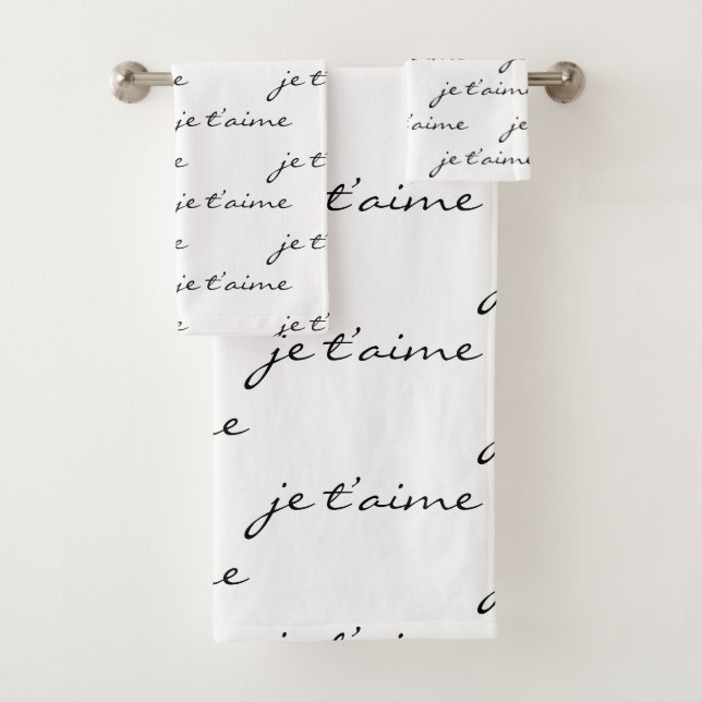 je t’aime I Love You in French Chic Black & White Bath Towel Set (Insitu)