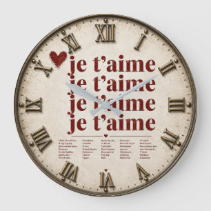 Je T’aime in Many Languages Romantic Large Clock