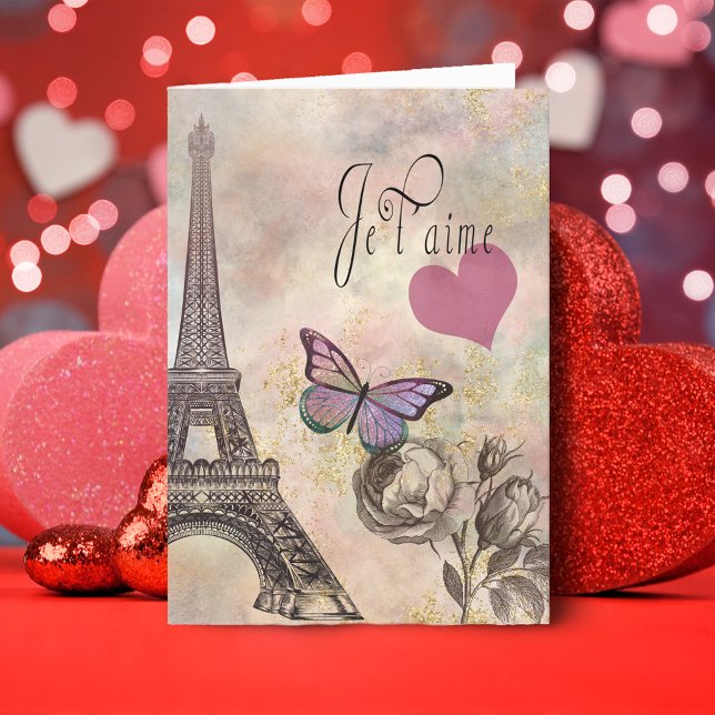Je T' Aime Vintage Valentine Folded Holiday Card (Creator Uploaded)