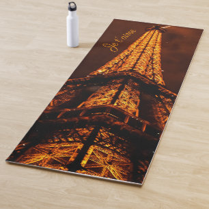 Je T'Aime Brown Orange Paris France Eiffel Tower Yoga Mat