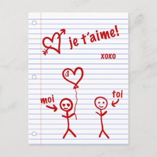 je t'aime croquis de cahier postcard