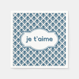 Je T'aime Elegant French Tapestry Blue White Napkin