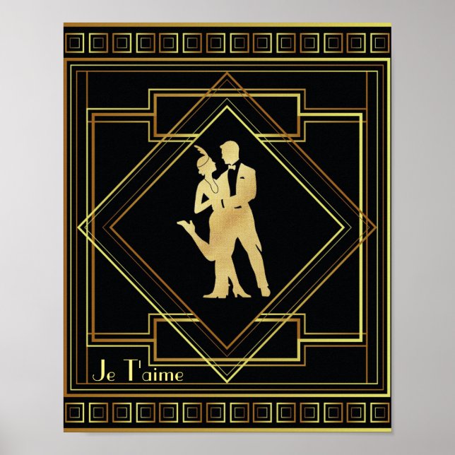 Je T'aime French Art Deco black and gold 20s Poster (Front)