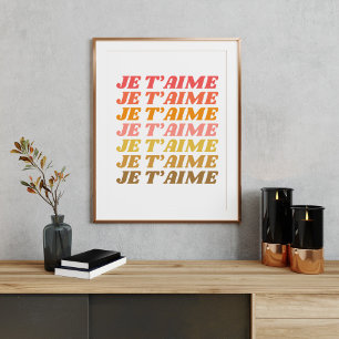 Je T'aime French Love Saying Retro Typography Poster