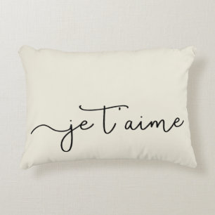 Je T'aime   French Typography Black on Ecru Decorative Cushion