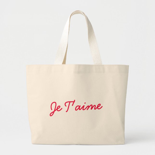 Je T'aime | I Love You French Modern Red Quote Art Large Tote Bag (Front)