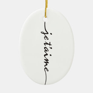 je t'aime - I love you in French - black Ceramic Tree Decoration