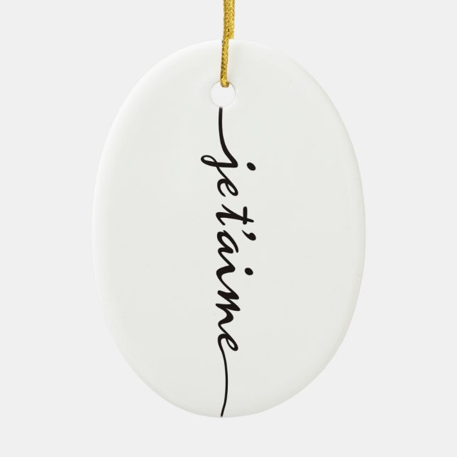 je t'aime - I love you in French - black Ceramic Tree Decoration (Front)