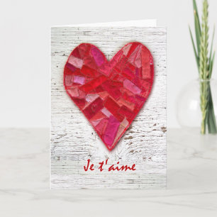 Je t'aime, I Love You, Valentine, Fabric Heart Holiday Card