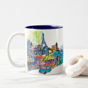 Je T'aime Paris   Eiffel Tower Paris Nightlife Two-Tone Coffee Mug