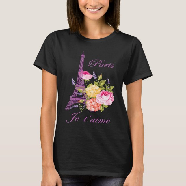 Je t'aime Paris France City of Love Eiffel Tower E T-Shirt (Front)