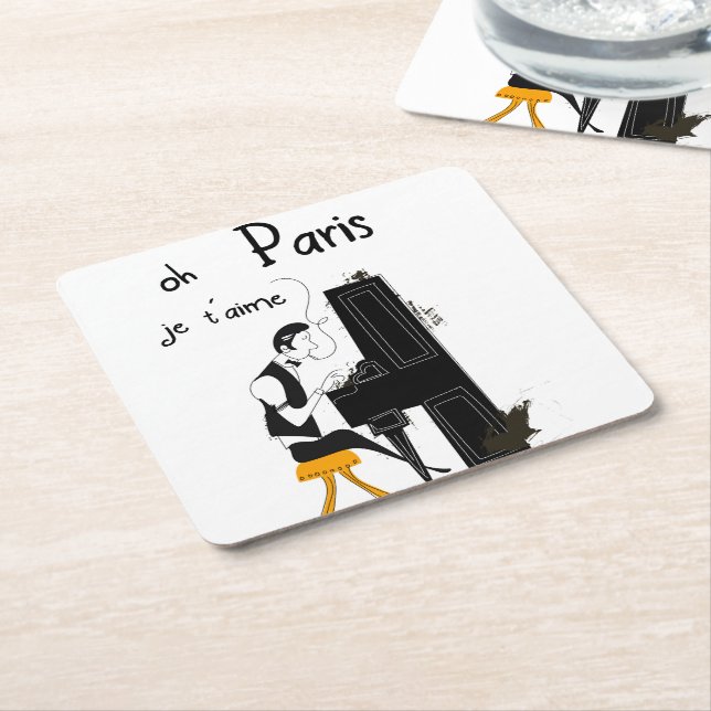 je t'aime Paris Square Paper Coaster (Angled)