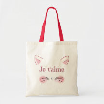 Je t'aime Pink Cat Face Tote Bag