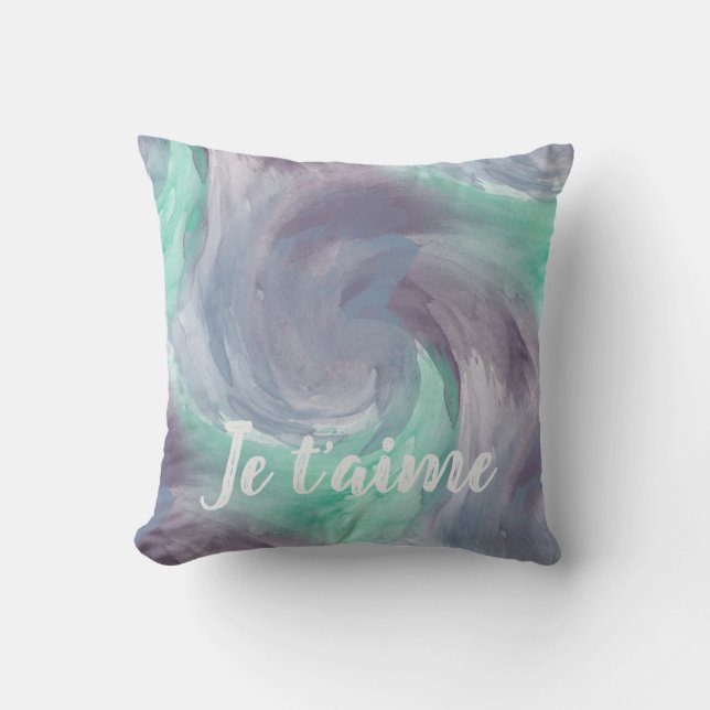 Je Taime Teal Lavender Abstract Cushion (Front)