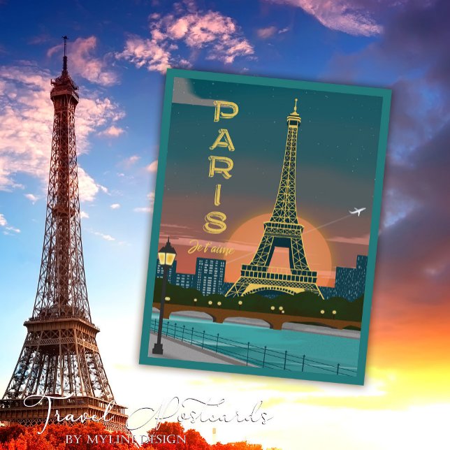Je T'aime Vintage Eiffel Tower Paris Postcard (Creator Uploaded)