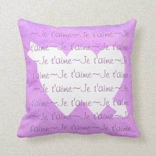 Je t'aime white HEARTS  on PURPLE PINK Cushion