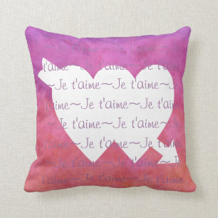 Je t'aime white HEARTS  on PURPLE PINK Cushion
