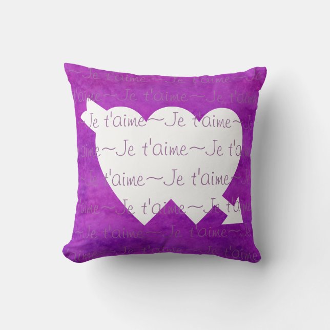 Je t'aime white HEARTS  PURPLE Cushion (Front)