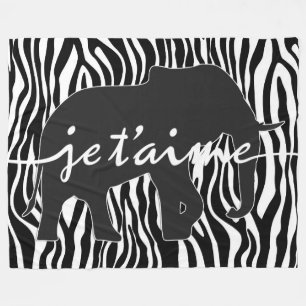 Je t'aime Zebra Stripes Pattern with Elephant Fleece Blanket