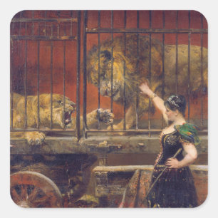 Jealous Lioness Paul Friedrich Meyerheim painting  Square Sticker