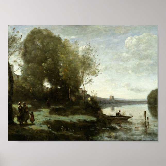 Jean-Baptiste-Camille Corot - River with a Distant Poster (Front)