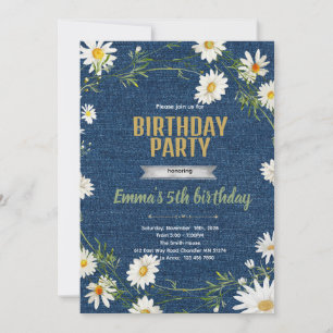 Jean denim daisy birthday party invitation