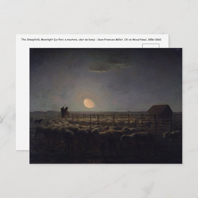 Jean-Francois Millet - Sheepfold, Moonlight 1860 Postcard (Front/Back)