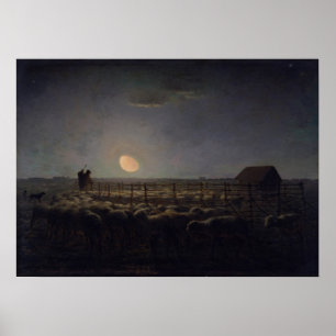 Jean-Francois Millet - Sheepfold, Moonlight 1860 Poster