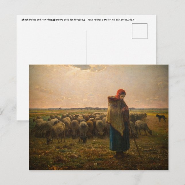 Jean-Francois Millet - Shepherdess and Flock 1863 Postcard (Front/Back)