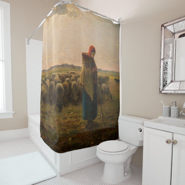 Jean-Francois Millet - Shepherdess and Flock 1863 Shower Curtain (In Situ)