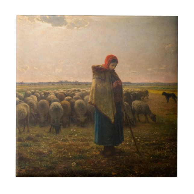 Jean-Francois Millet - Shepherdess and Flock 1863 Tile (Front)