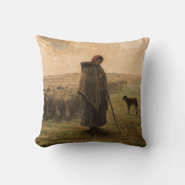 Jean-Francois Millet - Shepherdess and Flock 1865 Cushion (Front)