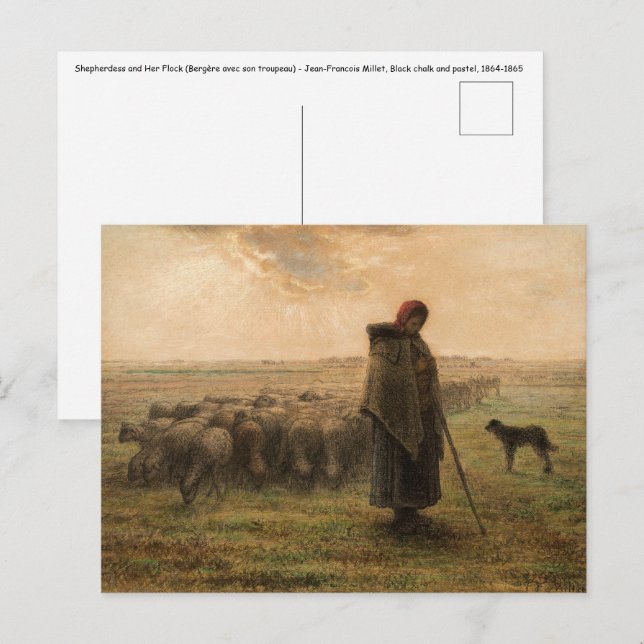 Jean-Francois Millet - Shepherdess and Flock 1865 Postcard (Front/Back)