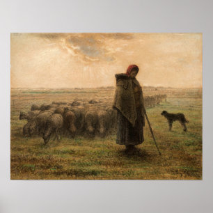 Jean-Francois Millet - Shepherdess and Flock 1865 Poster