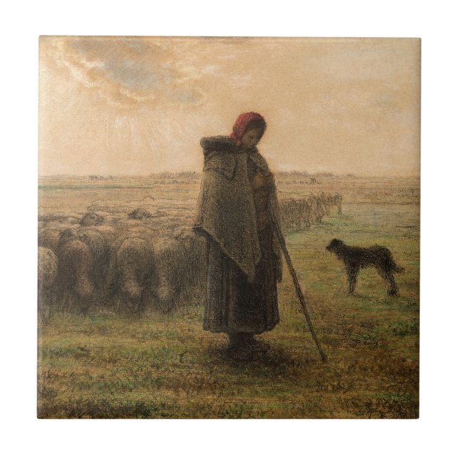Jean-Francois Millet - Shepherdess and Flock 1865 Tile (Front)