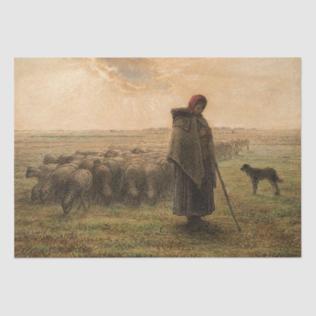 Jean-Francois Millet - Shepherdess and Flock 1865 Tissue Paper (Front)