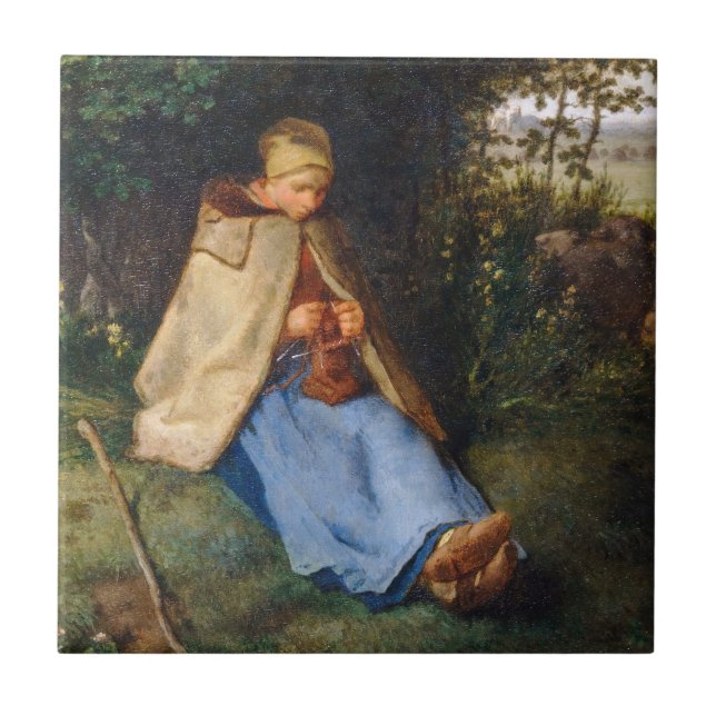 Jean-Francois Millet - The Knitter Tile (Front)