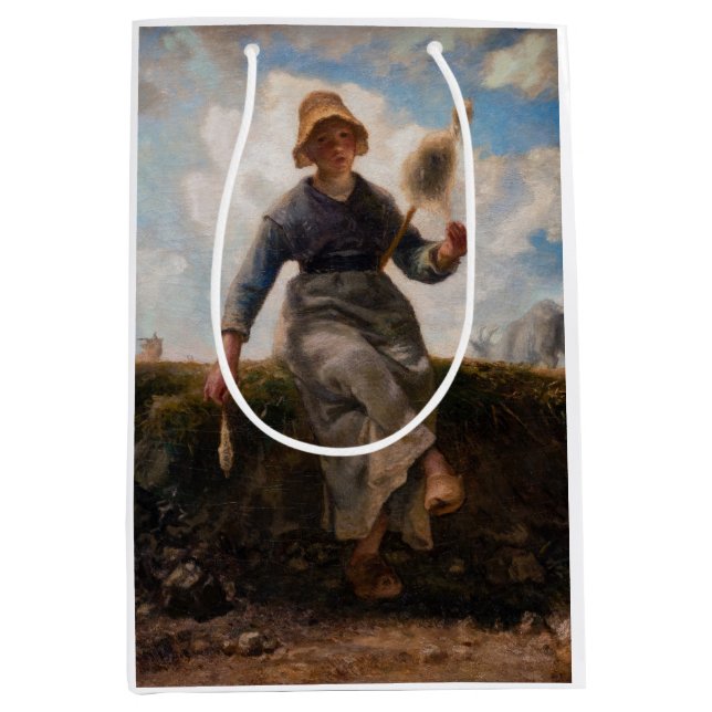 Jean-Francois Millet - The Spinner Girl Medium Gift Bag (Front)
