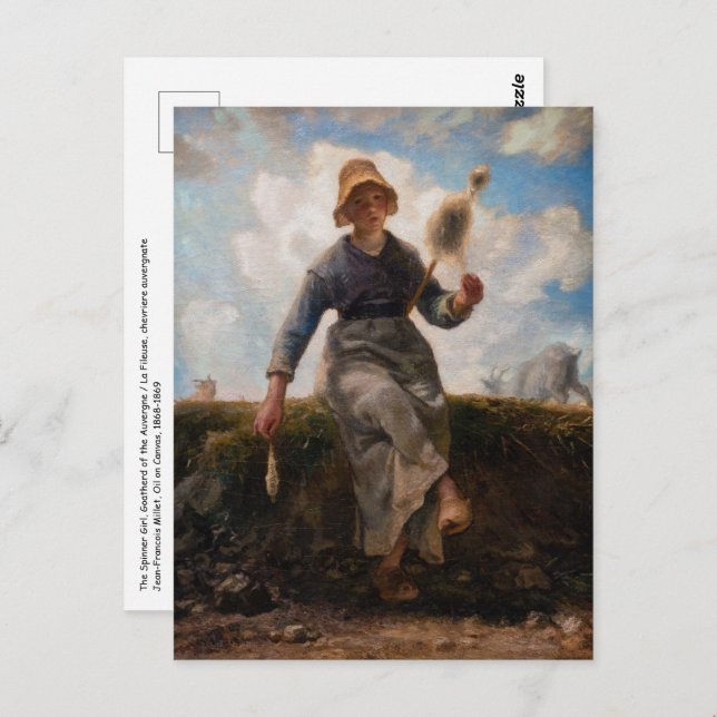 Jean-Francois Millet - The Spinner Girl Postcard (Front/Back)