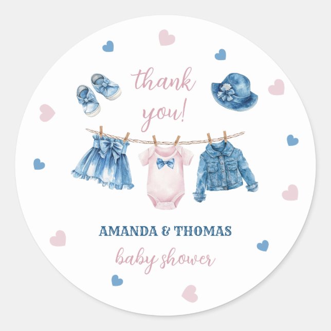 Jean Girl Baby Shower Thank You Classic Round Sticker (Front)