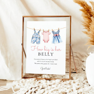 Jean How big is her belly Baby Shower Game Sign